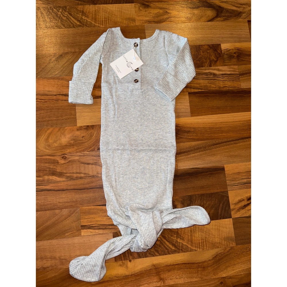 Little Luna Knotted Gown‎ Kids 3-9M Grey NEW Ribbed Henley Mitten Cuffs Sleeper
